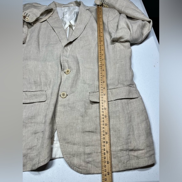 Zara Begie Men’s 100% Linen Button Front Suit Coat Blazer Jacket size 44 AS IS - Picture 4 of 8
